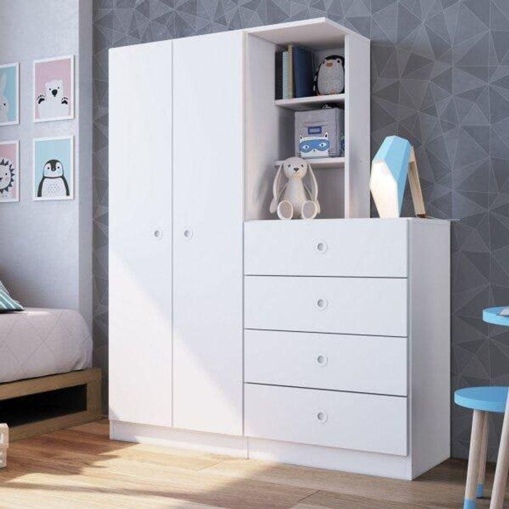 Guarda Roupa Infantil 2 Portas Cômoda Montessoriano Meu Fofinho Branco