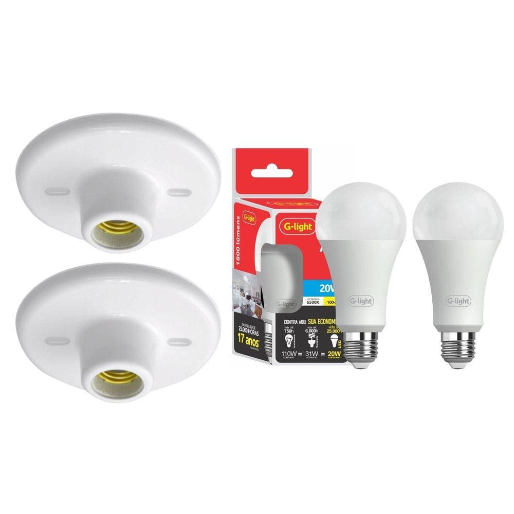 Kit 2 Plafonier Teto Soquete Porcelana E27 Plafon Branco