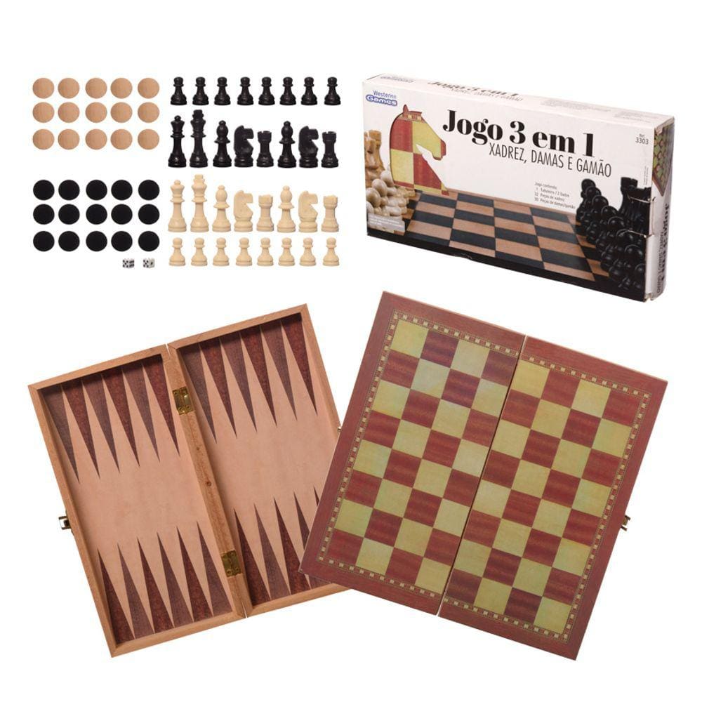 Jogo de tabuleiro xadrez dama 3 em 1 chess set pequeno hoyle