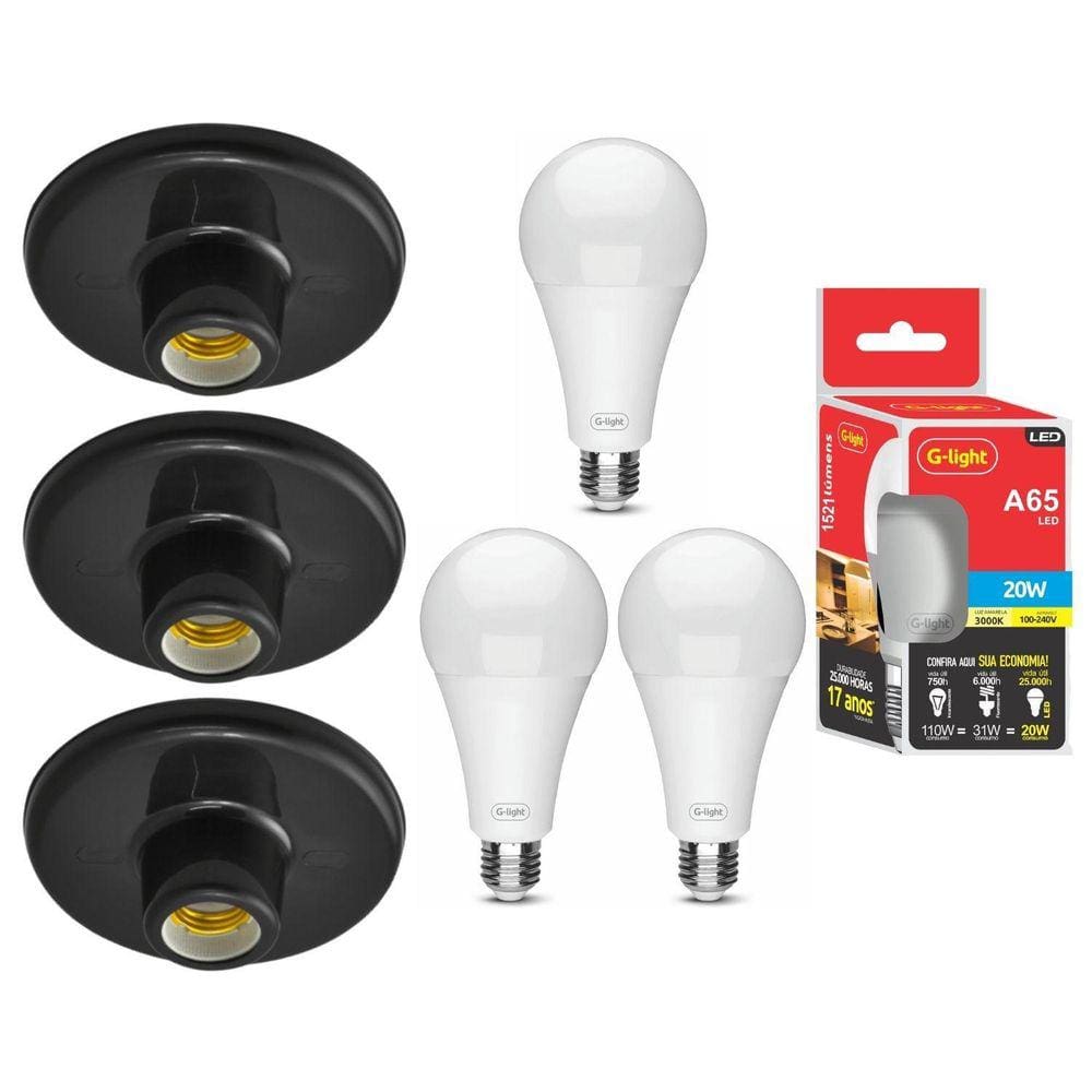 Kit 3 Plafonier Decorativo Teto Soquete Porcelana E27 Plafon