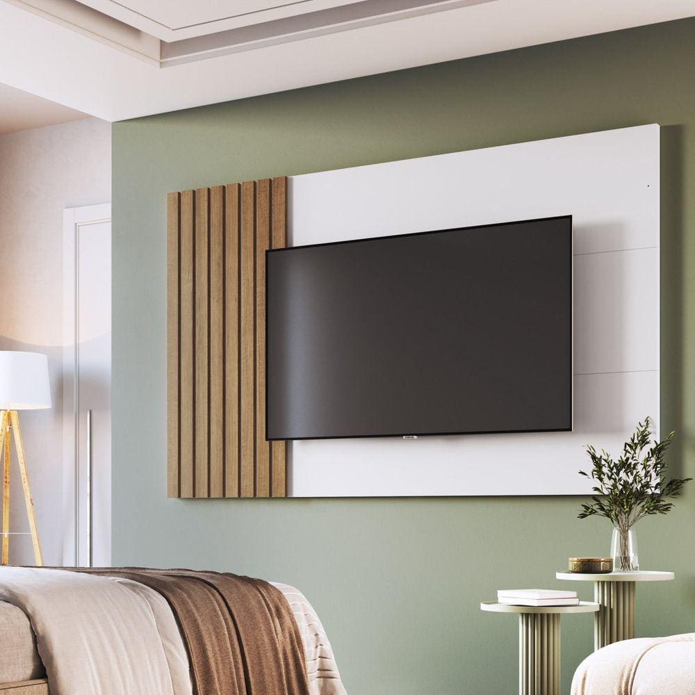Painel Para Tv até 65 Polegadas Ripado 180cm Branco/Mel