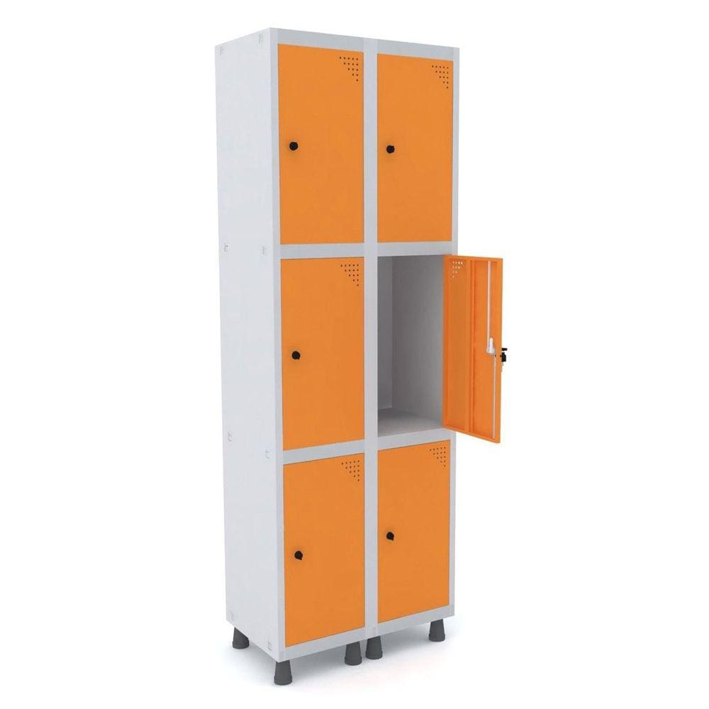 Armário Roupeiro 6 Portas Aço GRP 502/6 Pandin Móveis Cinza/Laranja Picasso