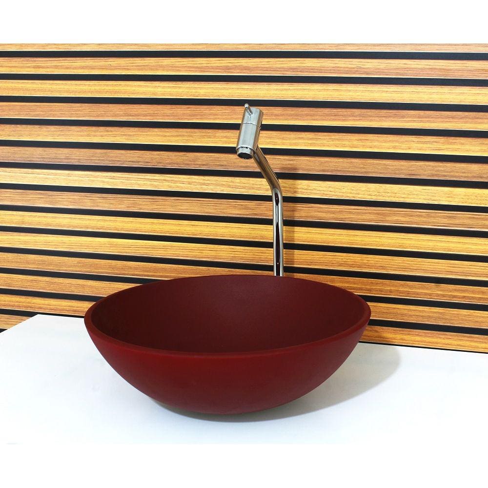Cuba Vidro Redonda 35Cm Vermelho Fosco Com Torneira E Valvula