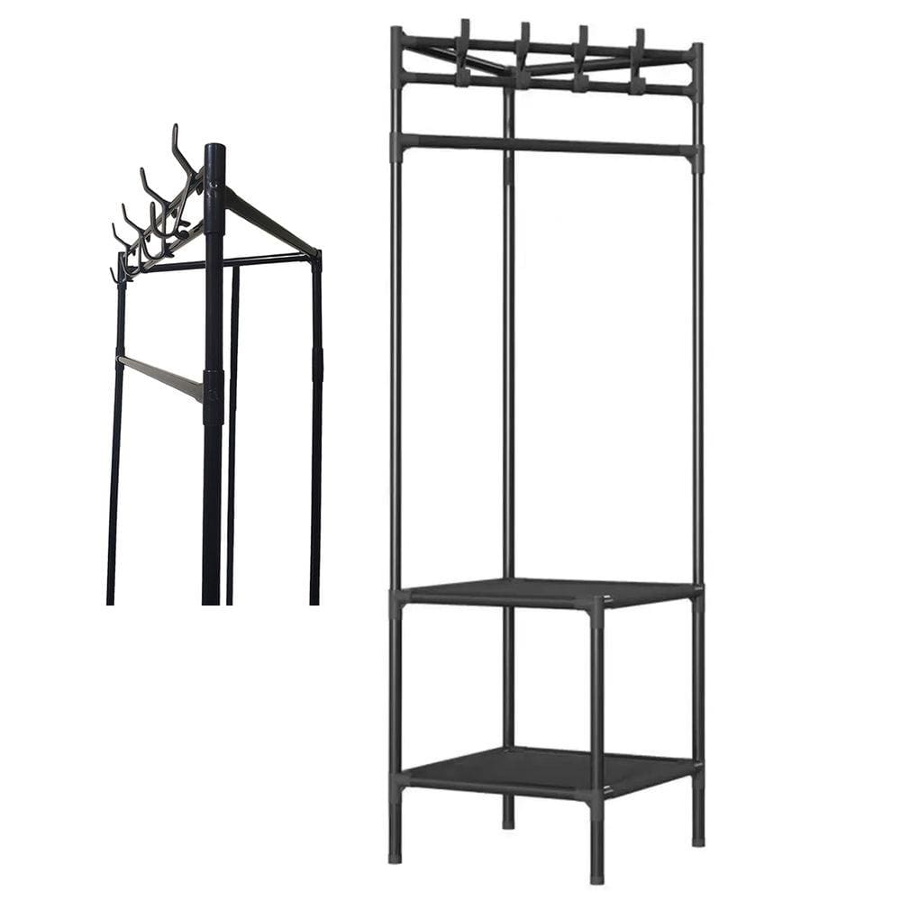 Aarara Cabideiro de Canto Prateleia 2 Andares Rack Sapateira Roupa Gancho Multiuso