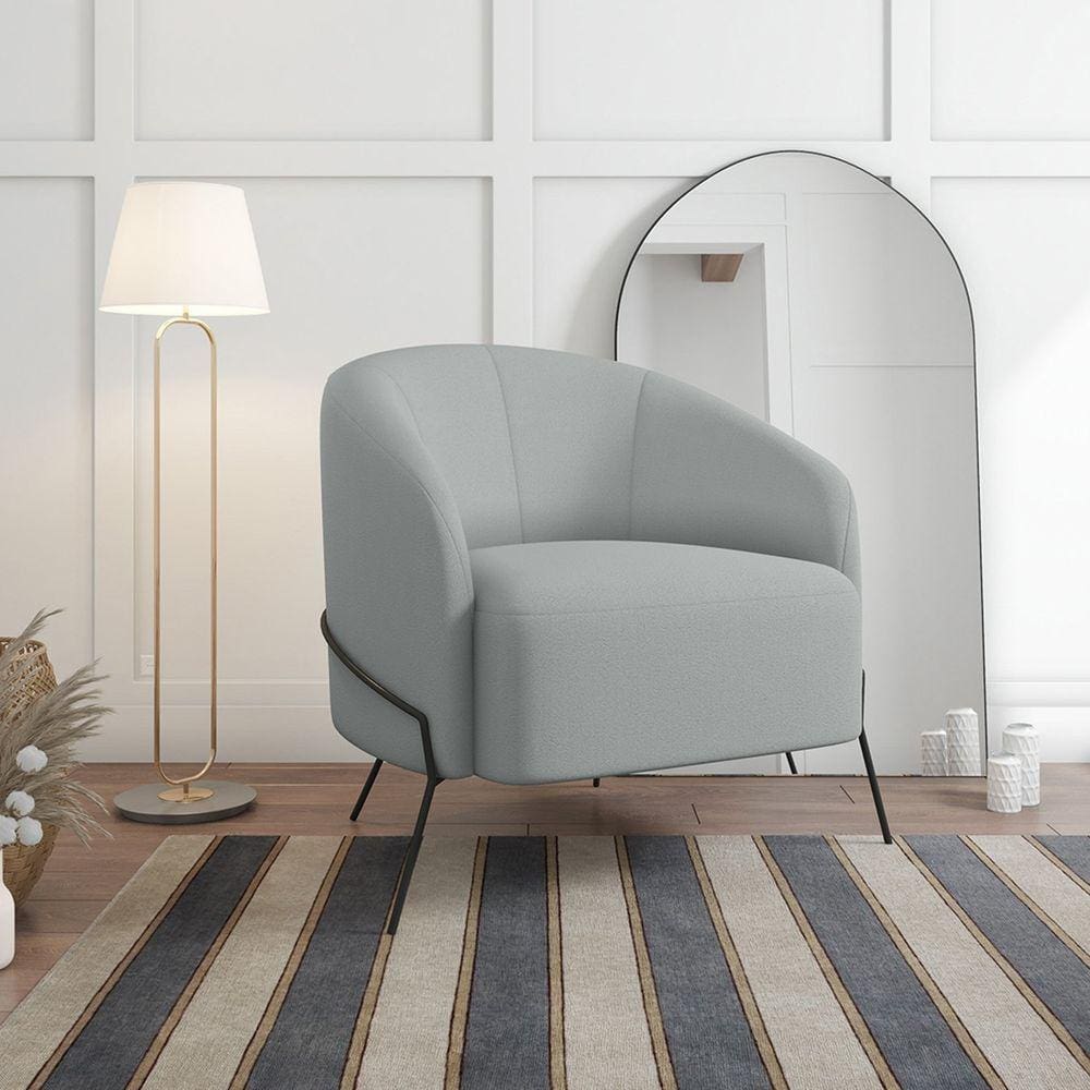 Poltrona Decorativa em Veludo Céu Yescasa Cinza Claro