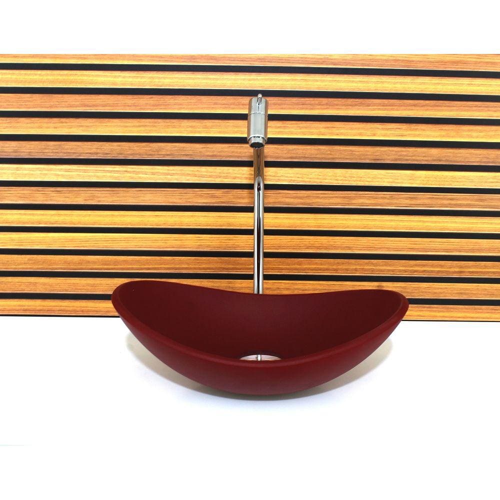 Cuba Vidro Oval 38Cm Vermelho Fosco Com Torneira E Valvula