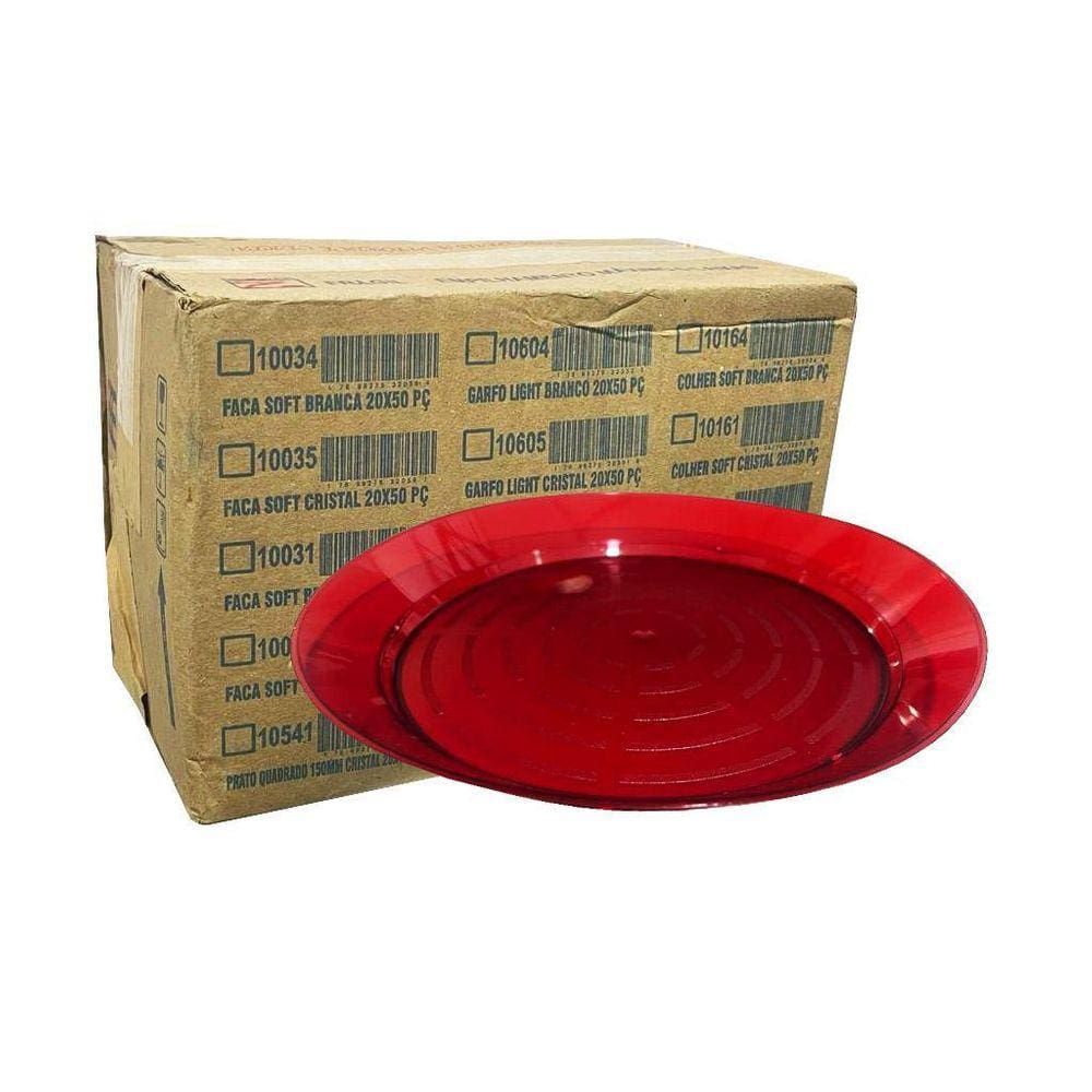 Prato Acrílico Vermelho 22cm - Elite 200 unidades