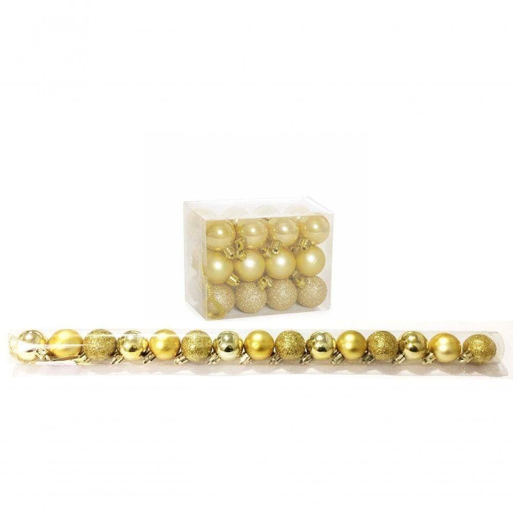 Kit 15 Mini Bolas Natal Dourada Glitter, Fosca, Lisa 3cm - Master Christmas