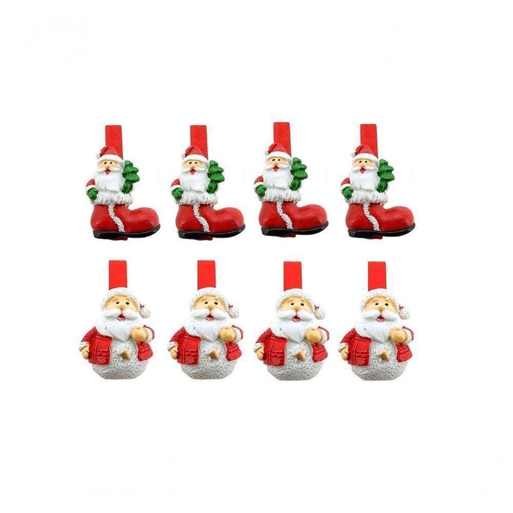 Kit Prendedores Resina Natal Papai Noel Presilha 5cm 8 Pç