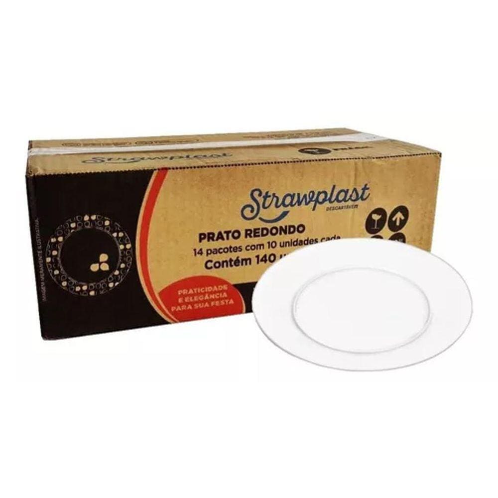 140 Pratos Acrílico Branco 21cm - Marca Strawplast