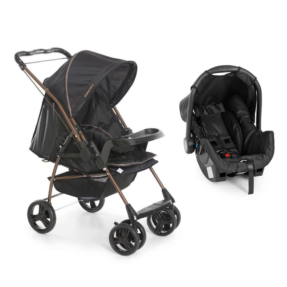 Travel System Galzerano Carrinho de Bebê Milano Reversível Ii com Bebê Conforto Grid Preto Cobre