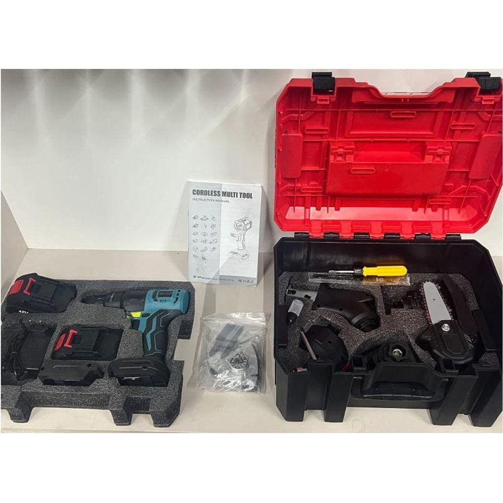 Kit Ferramentas Elétricas Parafusadeira Furadeira Moto Serra Chave De Impacto