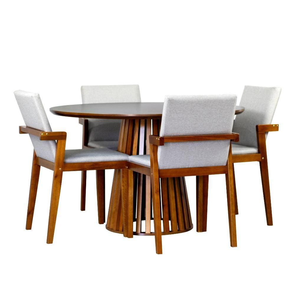 Conjunto Mesa de Jantar Redonda Cecília Amadeirada Natural 120cm