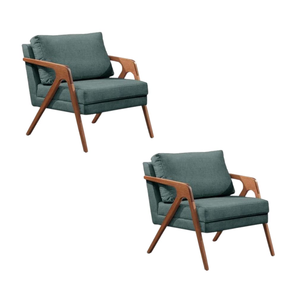 Kit 02 Poltronas Decorativa Mona Luxo Base Em Madeira Maciça