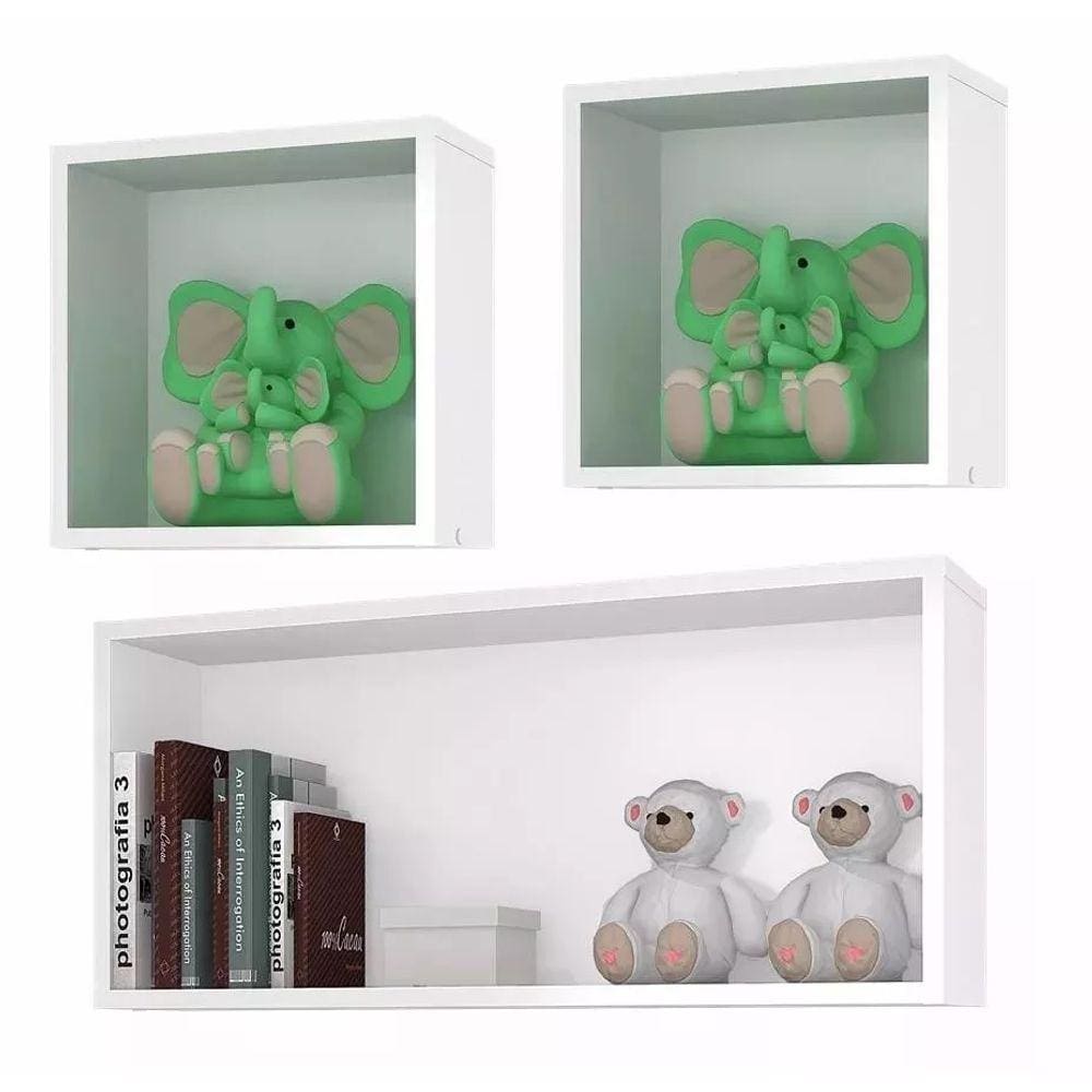 Kit 03 Nichos Mdf Bp Prateleira Sala Quarto Branco