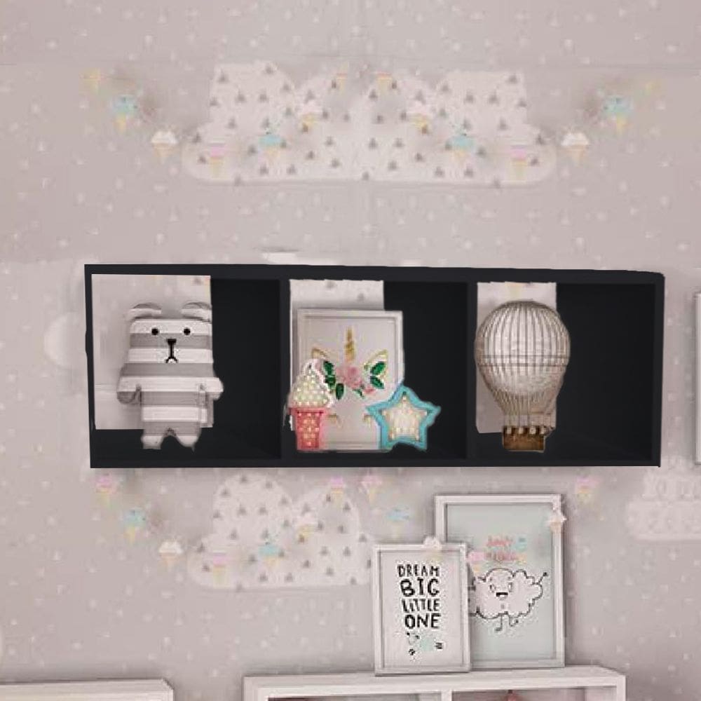 Nicho Triplo 80x30x20 Preto Em Mdf