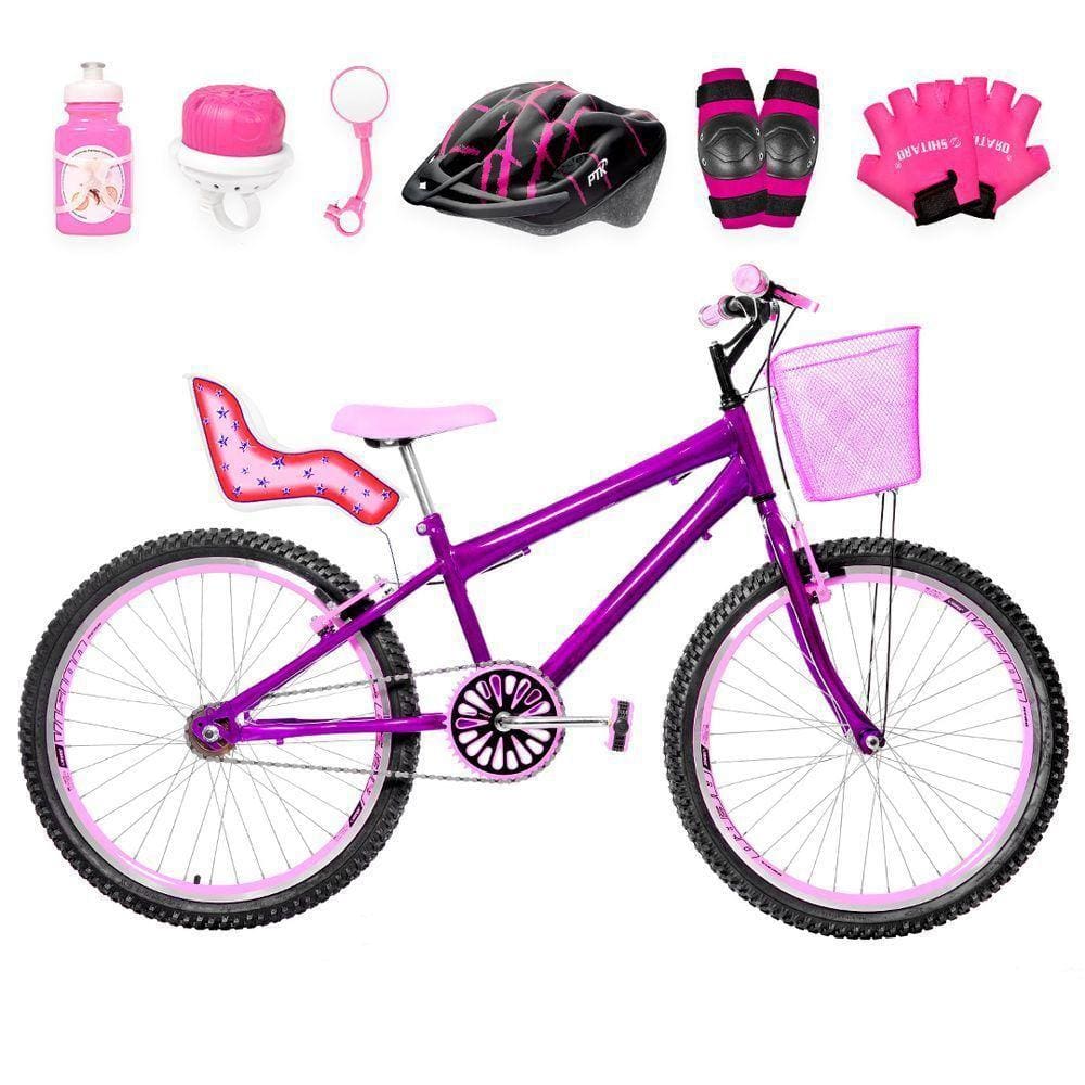 Bicicleta Infantil Aro 24 Aero Kit Premium Violeta E Rosa