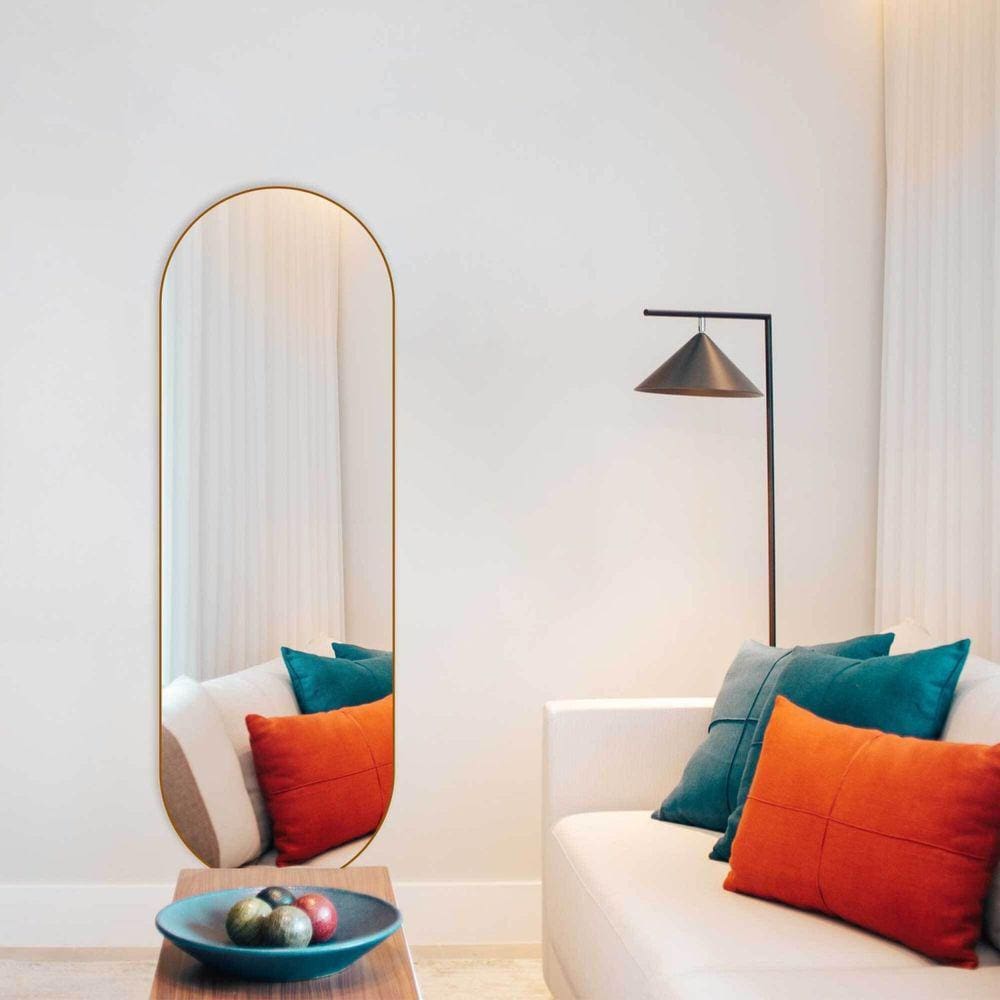 Espelho Oval 150x50cm Moldura em Couro Yescasa Caramelo