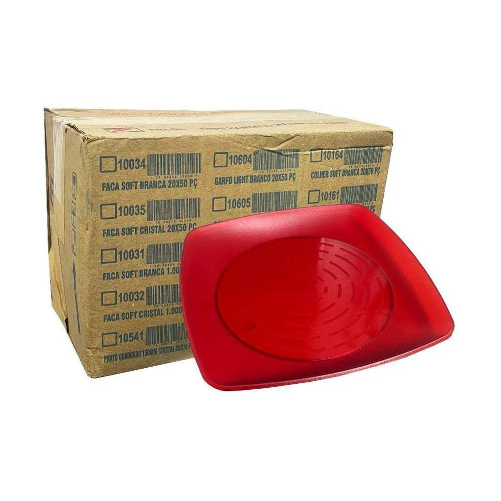Pratos Acrílico Quadrados Vermelhos 15cm - Elite