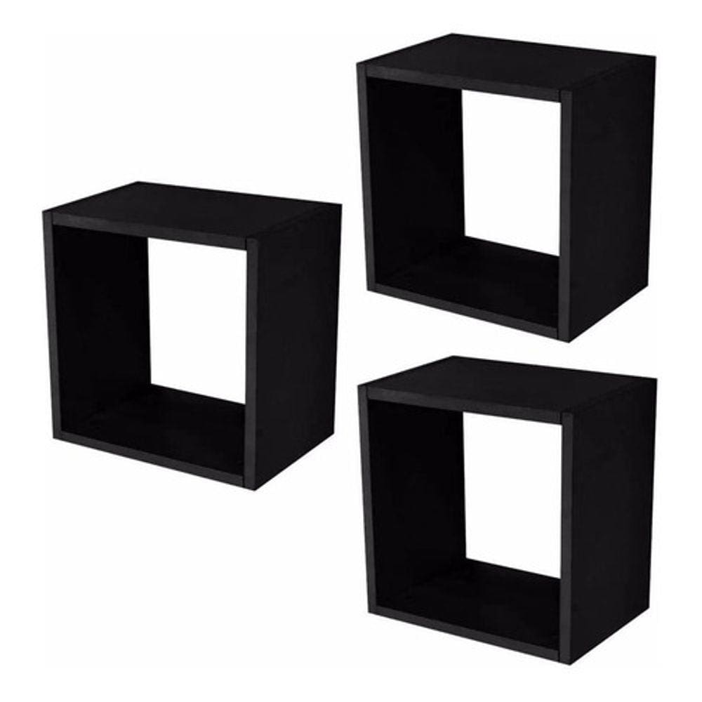 Kit 03 Nichos Decorativo 31x31x15 Prateleira Cubo Sala Preto
