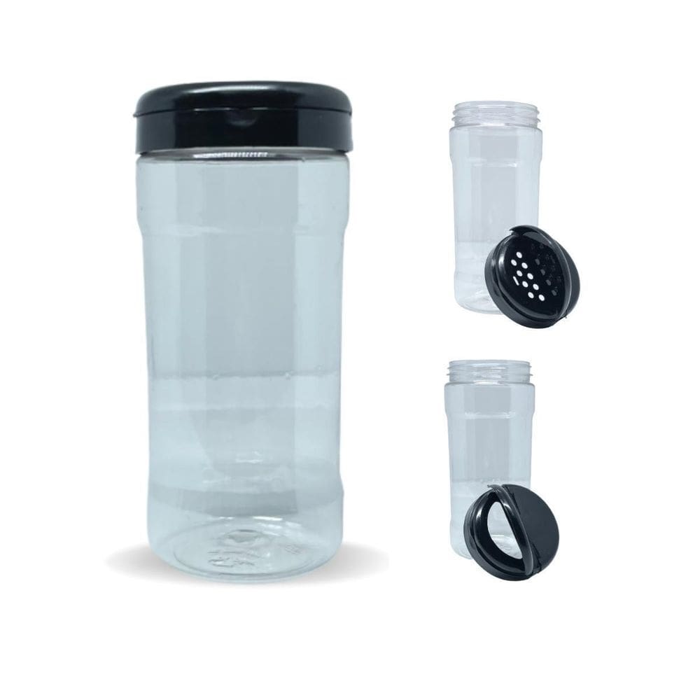 Kit 25 Tempero Cozinha Pote Plástico 500G Tampa Dupla Preta