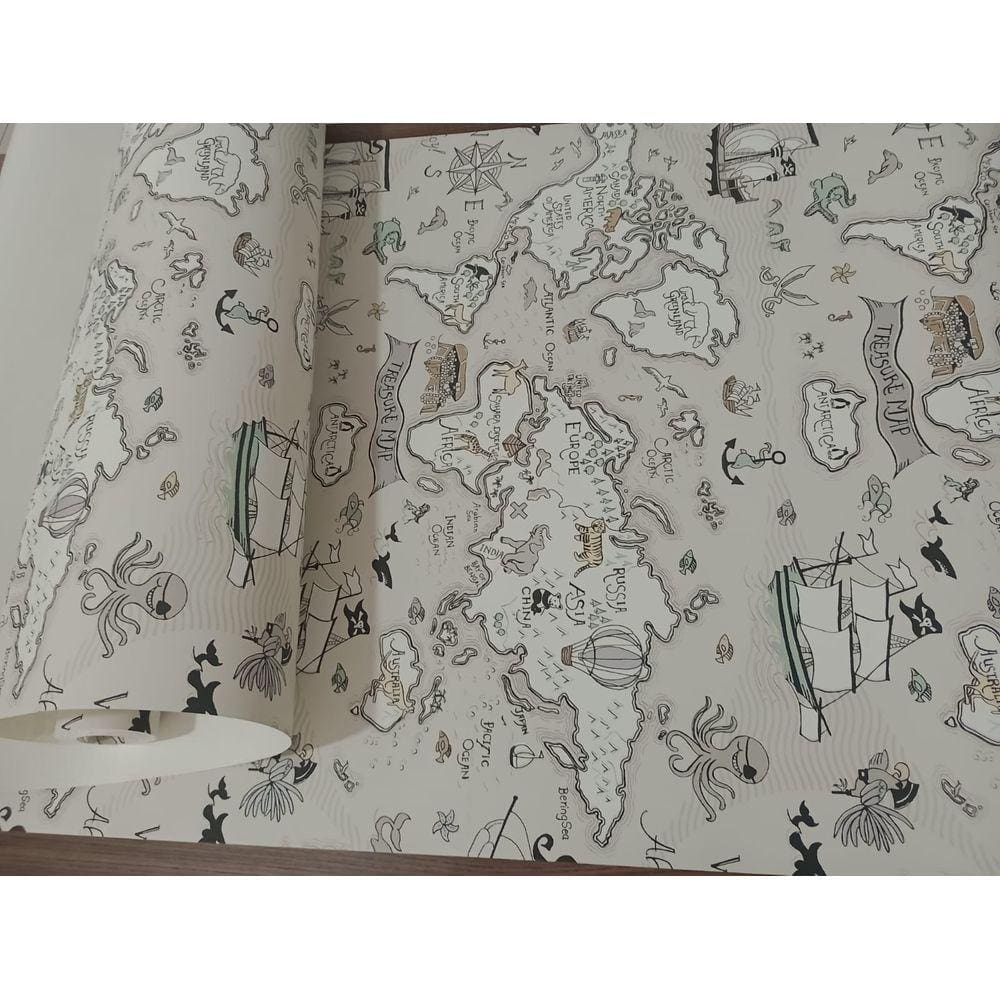 Papel de parede infantil mapa cinza