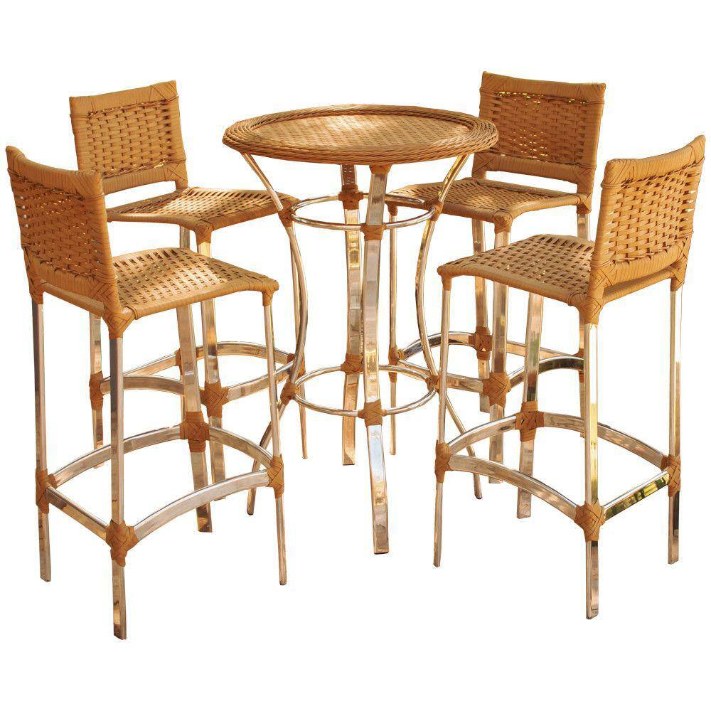 Conjunto De 4 Banquetas E Bistrô Em Alumínio Para Edícula, Cozinha, Salão Trama