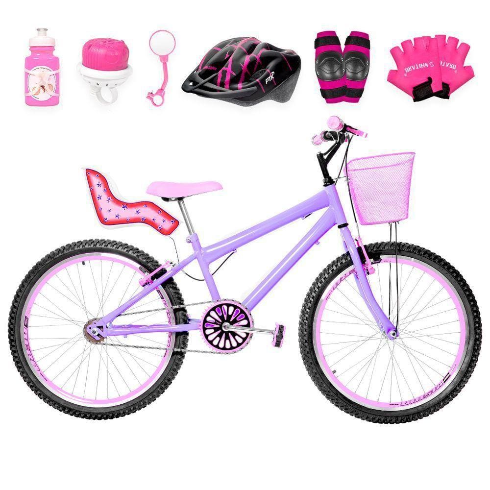 Bicicleta Infantil Aro 24 Aero Kit Premium Lilás E Rosa