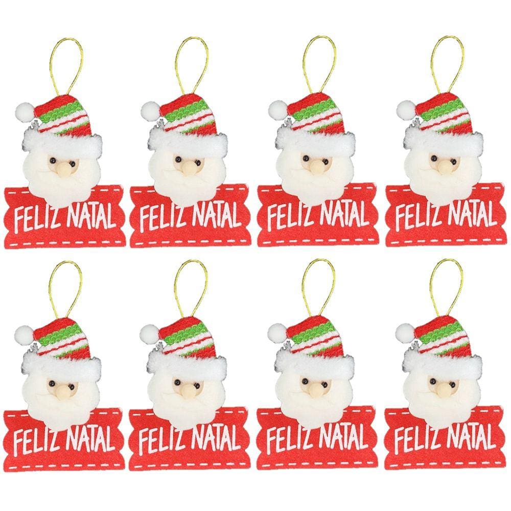 Kit Carinha Papai Noel Placa Feliz Natal Pelúcia 12cm 8 Unidades - Master Christmas