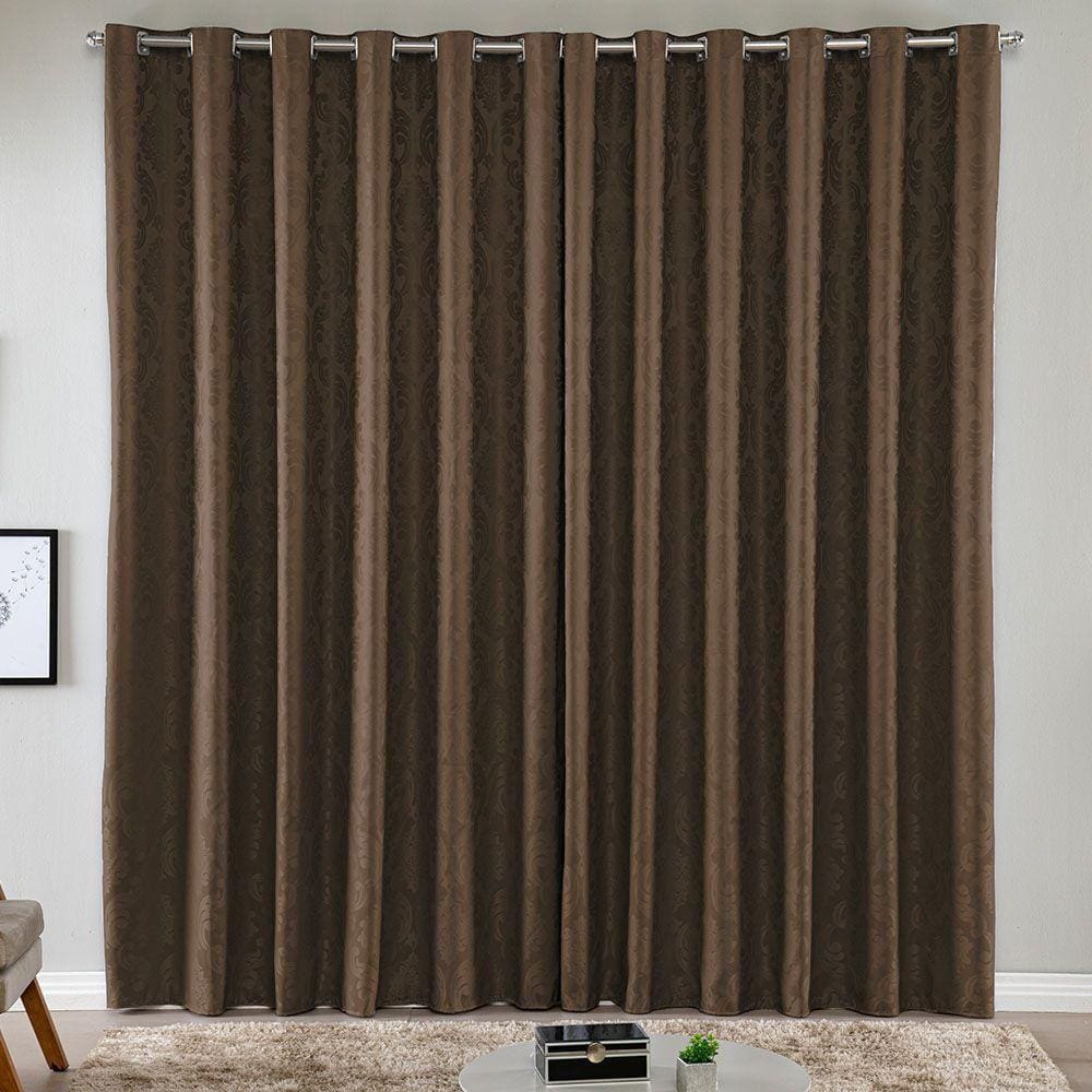 Cortina Turin Jacquard Semiblackout Floral 3,00x2,80m Para Sala Quarto Varão 3m Ilhóses - Tabaco