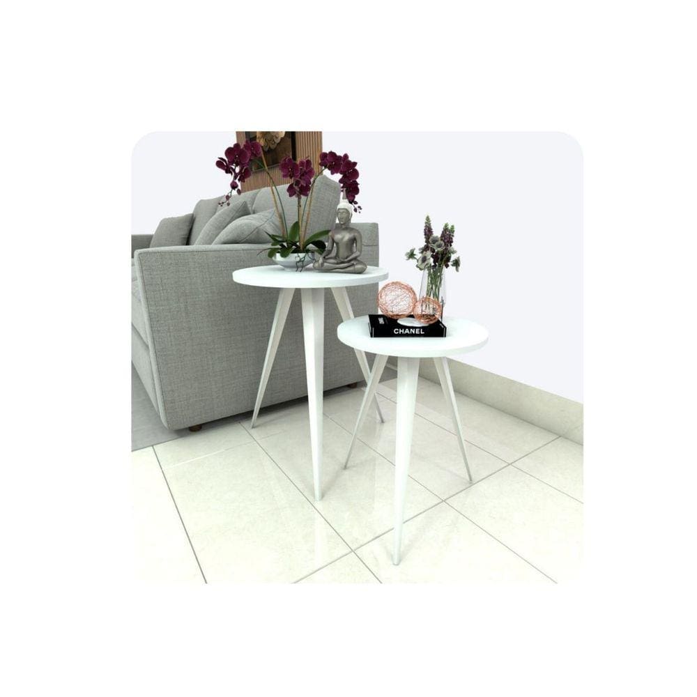 Conjunto 2 Mesinhas Lateral Canto Sala Quarto Redonda B.B FS
