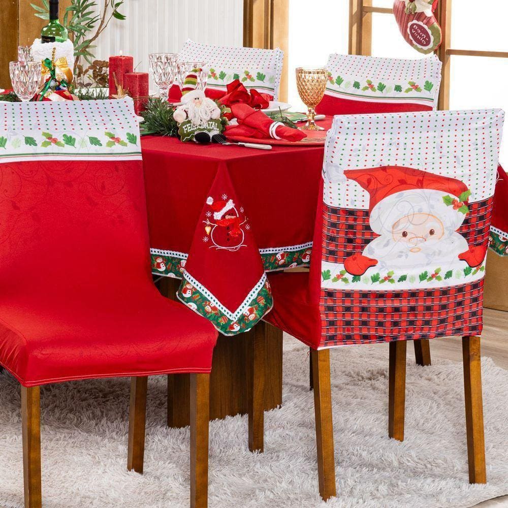 Capa De Cadeira Jantar Avulsa Estampada Natalina Ajustável c/ Elástico - Para Papai Noel