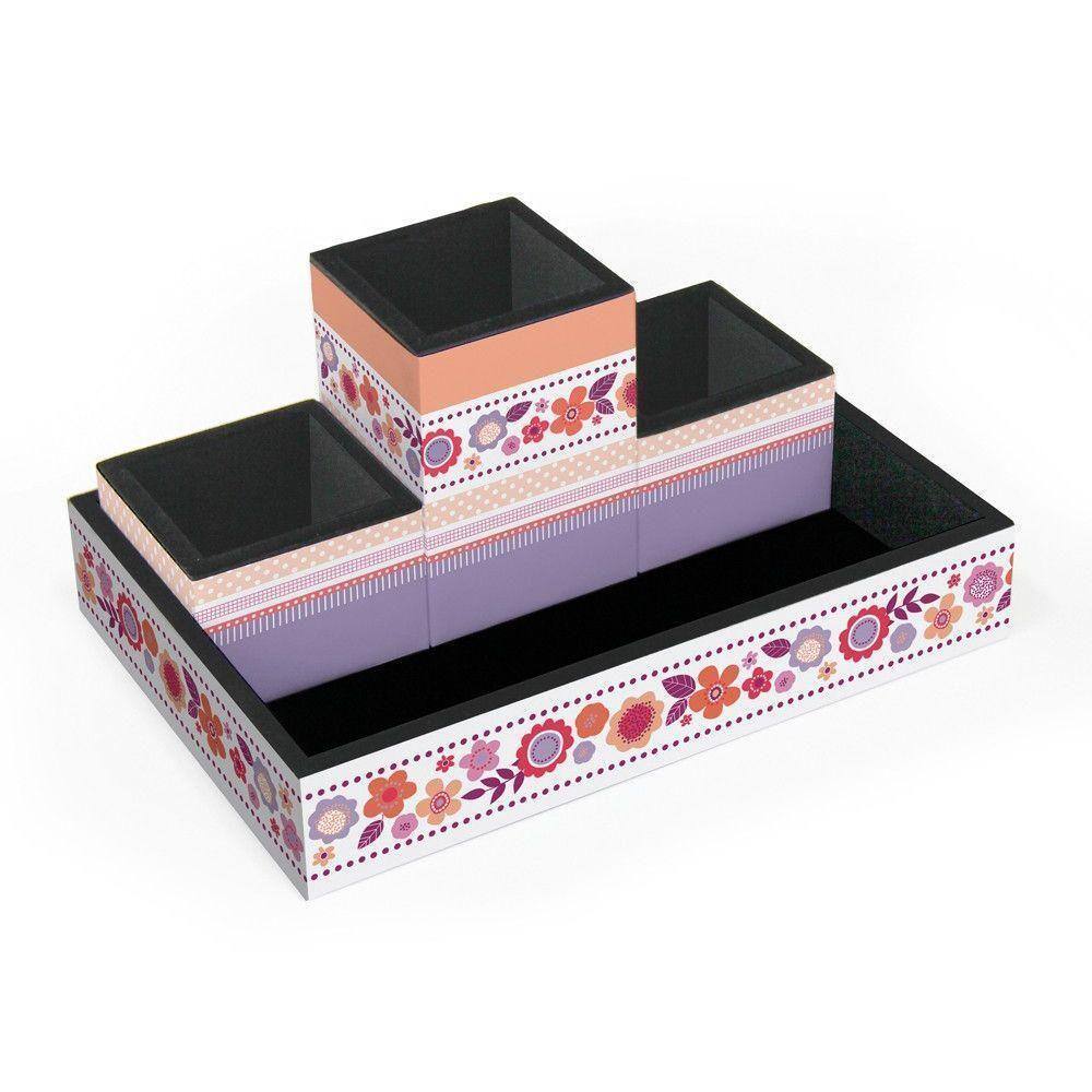 Organizador de mesa em MDF com estampas - 23x16x4cm