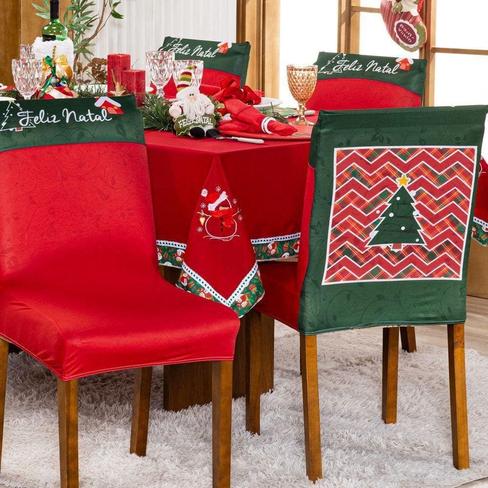 Capa Cadeira Jantar Avulsa Estampada Natalina Ajustável c/ Elástico - Para árvore De Natal
