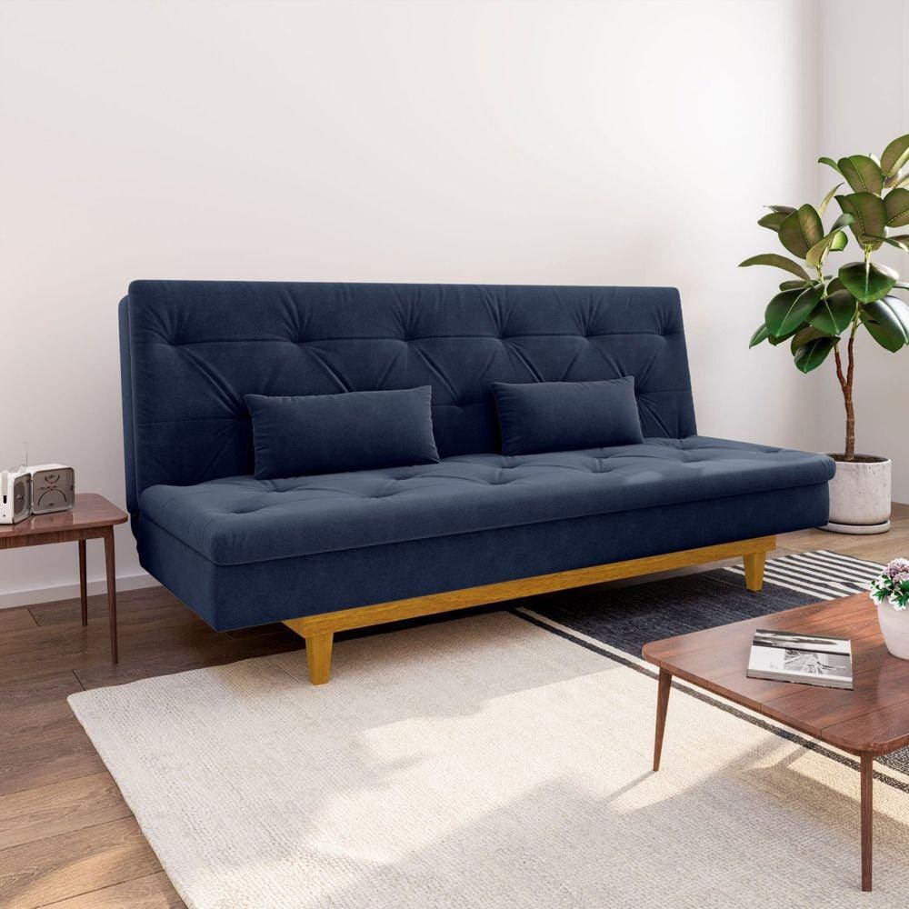 Sofá Cama 3 Lugares em Suede Tokio Yescasa Azul