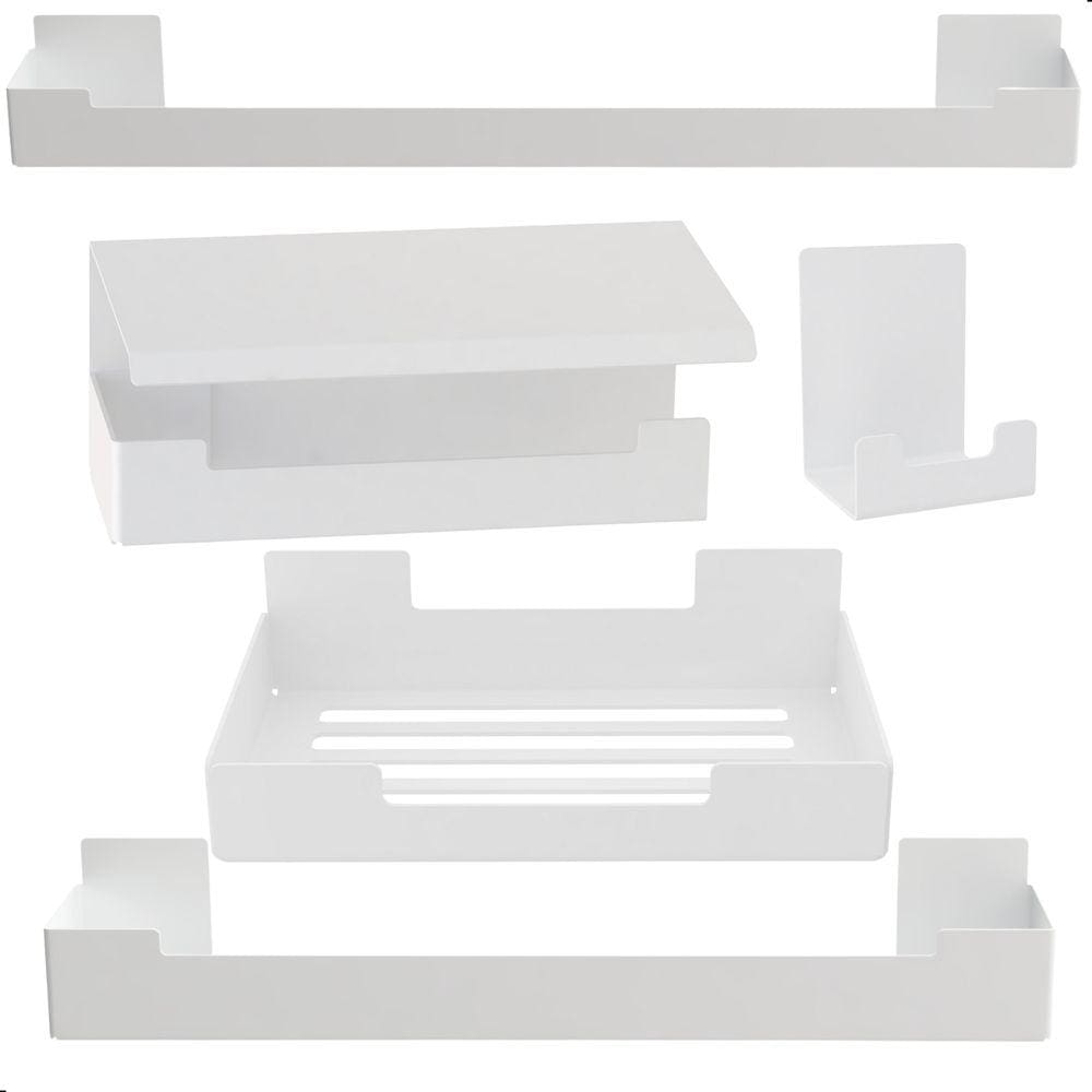 Kit de Acessórios Para Banheiro Branco C/Adesivo 6 Pcs F.ELG