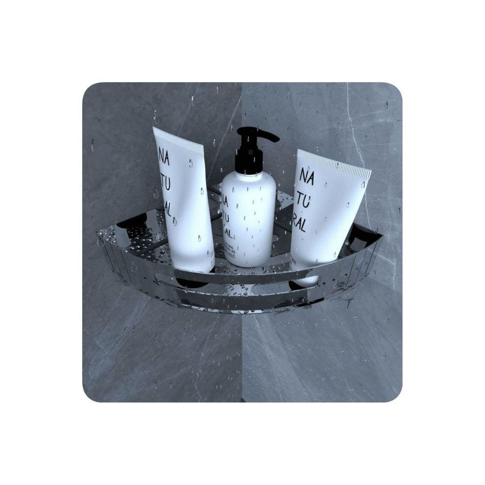 Suporte Porta Shampoo De Banheiro De Canto Inox Brilhante