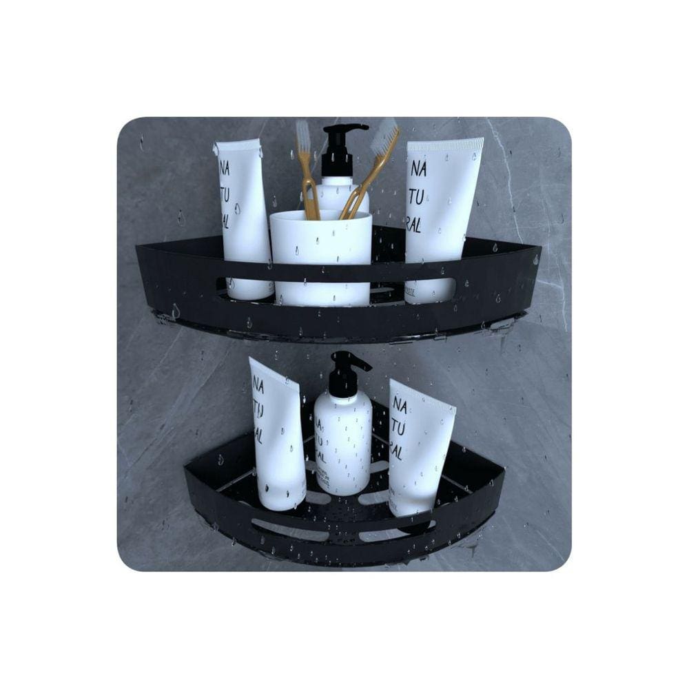 Kit 2 Suportes Porta Shampoo De Banheiro De Canto Preto FS