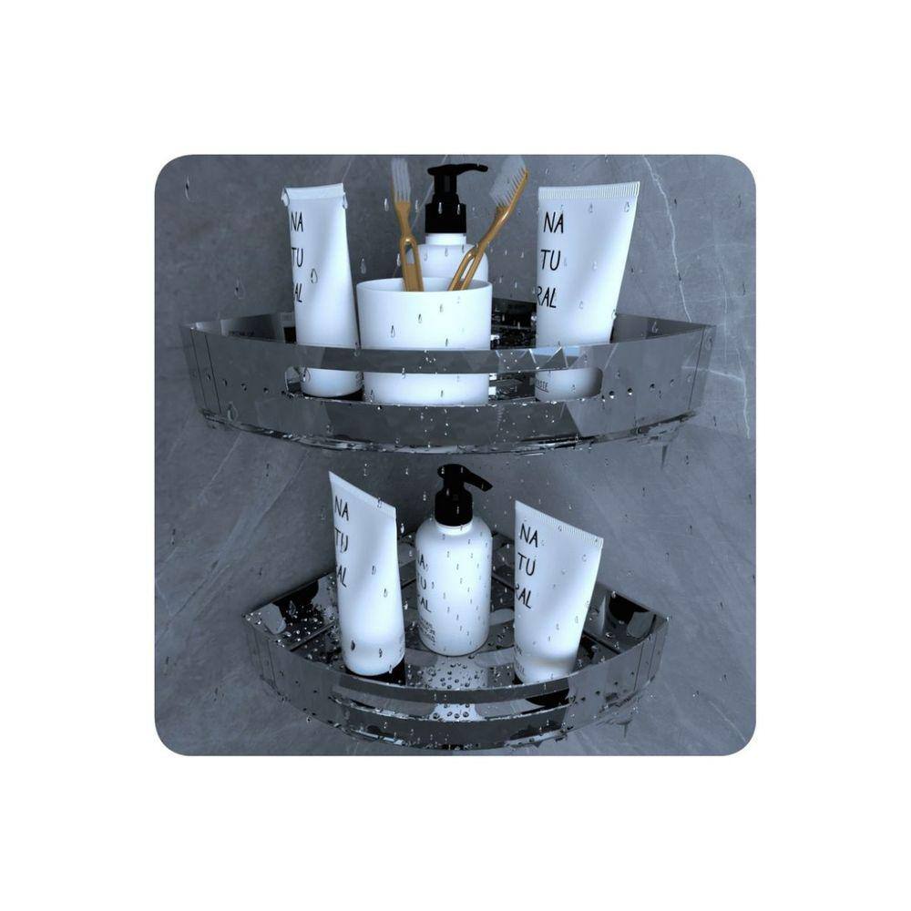 Kit 2 Suportes Porta Shampoo De Banheiro De Canto Inox FS