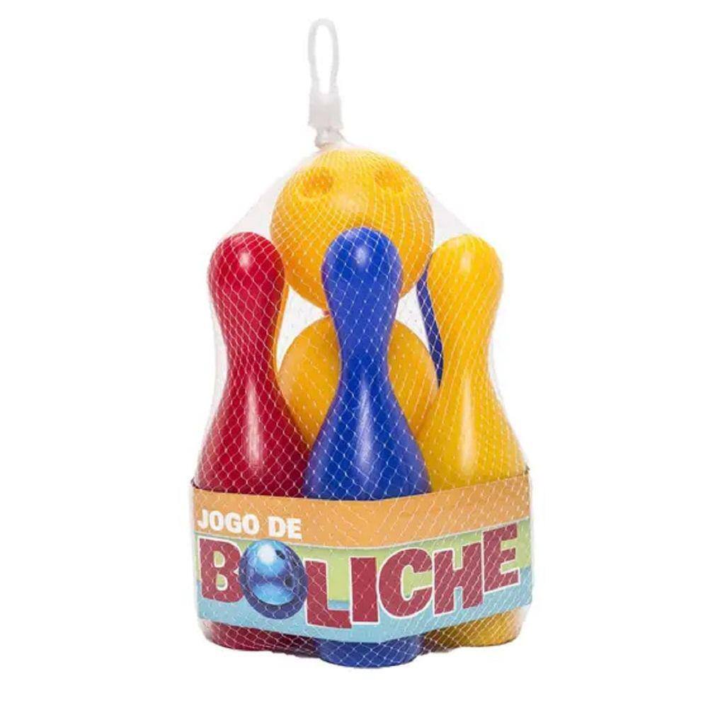 Jogo De Boliche Brinquedo Infantil com 6 Pinos + 2 Bolas 28cm