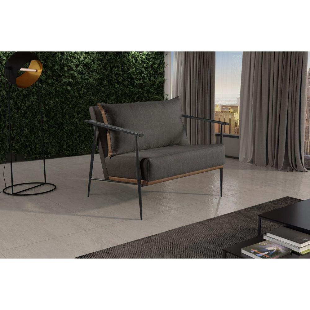 Poltrona em Linho 70cm com Estrutura de Metal Ferco Preto