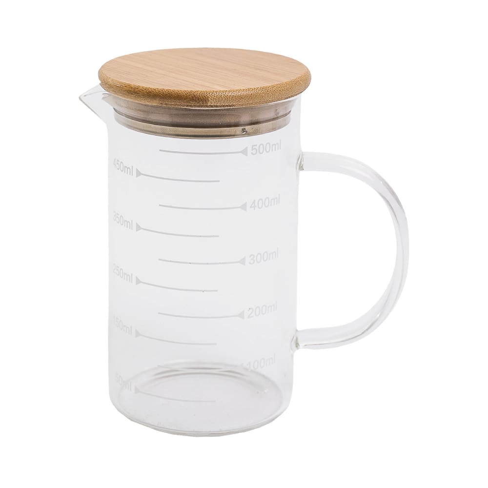 Jarra de Vidro com Medida Oikos com Tampa de Bambu 500ML