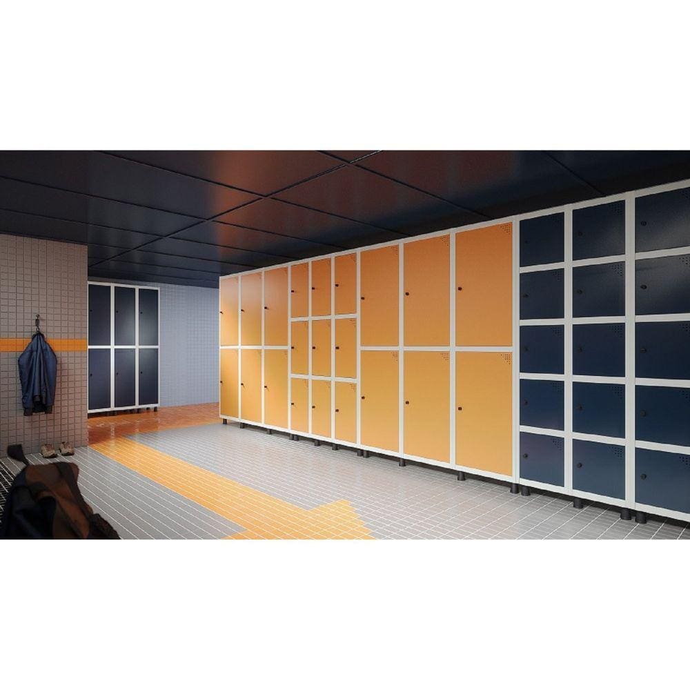 Armário Roupeiro 9 Portas Aço Cinza/Laranja Picasso