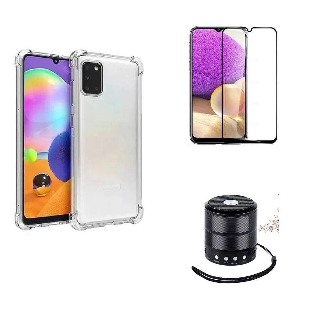 Kit Mini Som Bluetooth Samsung M21s + Capa Anti Impacto + Película Vidro 3D