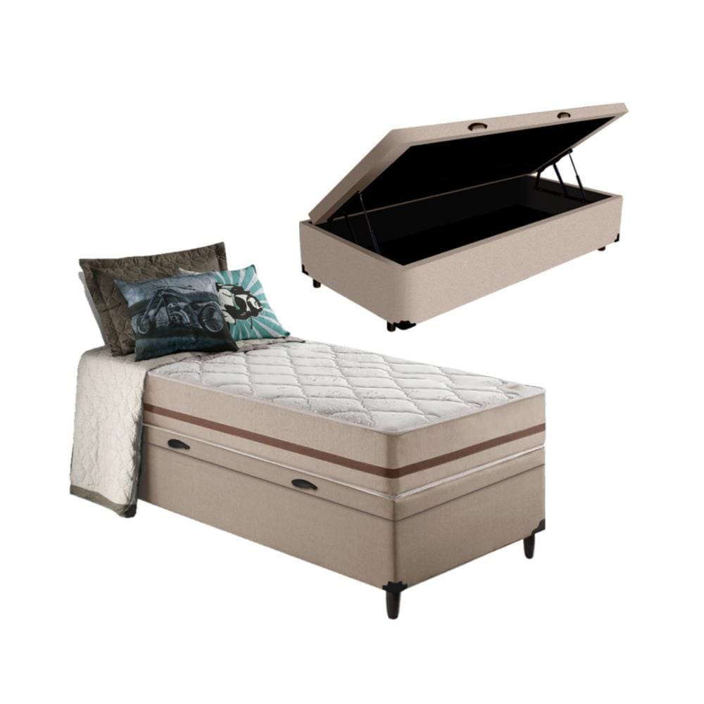 Cama Box Baú + Colchão De Solteiro Classic Molas 88X188x64cm