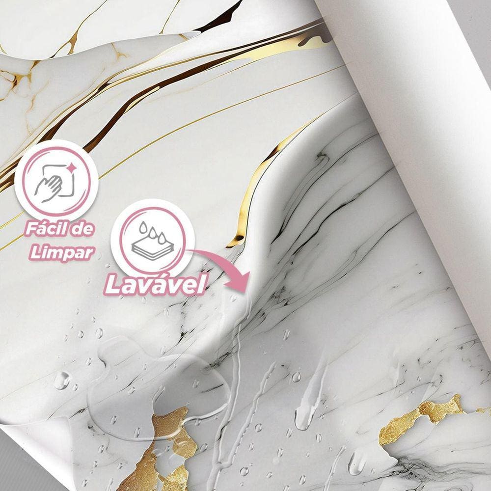 Papel De Parede Painel 3D Mármore Branco Brilho Ouro 3,5M