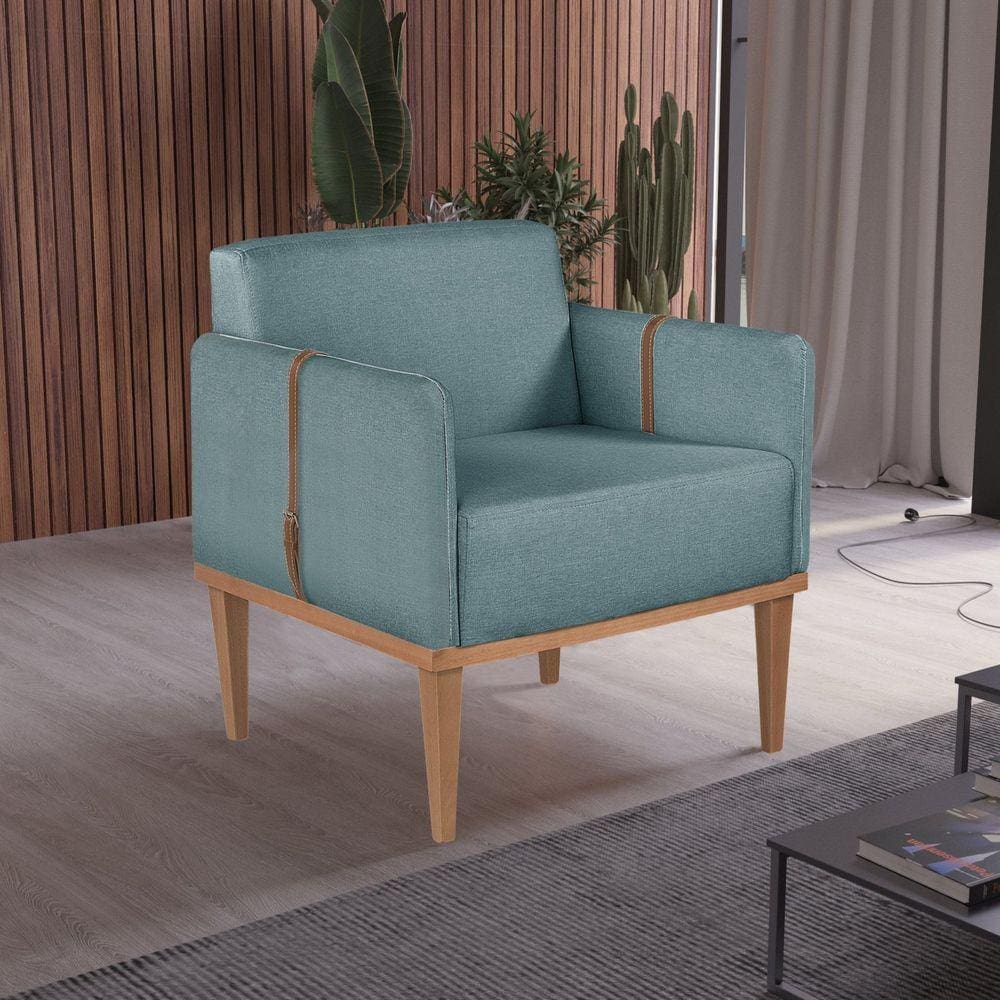 Poltrona em Linho 80cm com Cinto nos Braços Duali Azul