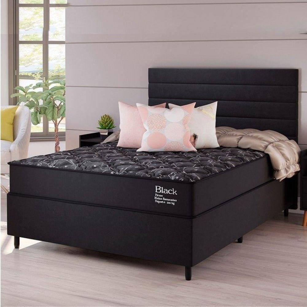 Conjunto Cama Box Casal Benim Molas Ensacadas 138cmx188cmx63cm Preto