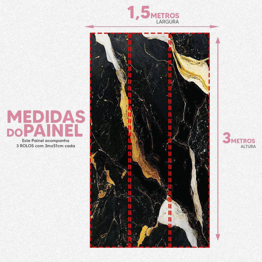 Papel De Parede Painel 3D Mármore Preto Branco Ouro 1,5M