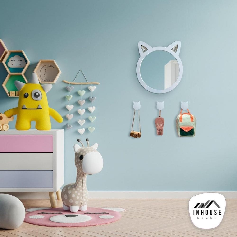 Espelho Decorativo Infantil 43X44Cm Branco Raposa